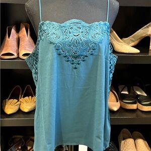 CAbi Turquoise Camisole with Intricate Lace